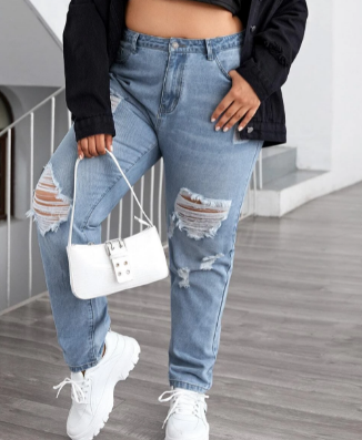 Calça Jeans Detalhes Rasgados Plus Size