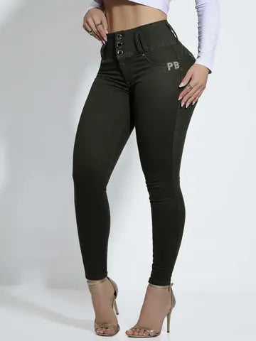 CALÇA FEMININA NA COR VERDE MILITAR FÁCIL DE COMBINAR E CONFORTÁVEL