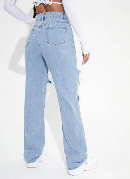 Calça Jeans Cintura alta Floral