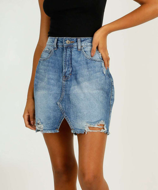 Saia Jeans Destroyed Escuro