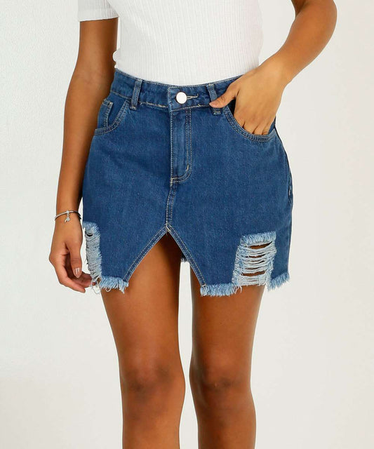 Saia Jeans Barra Desfiada