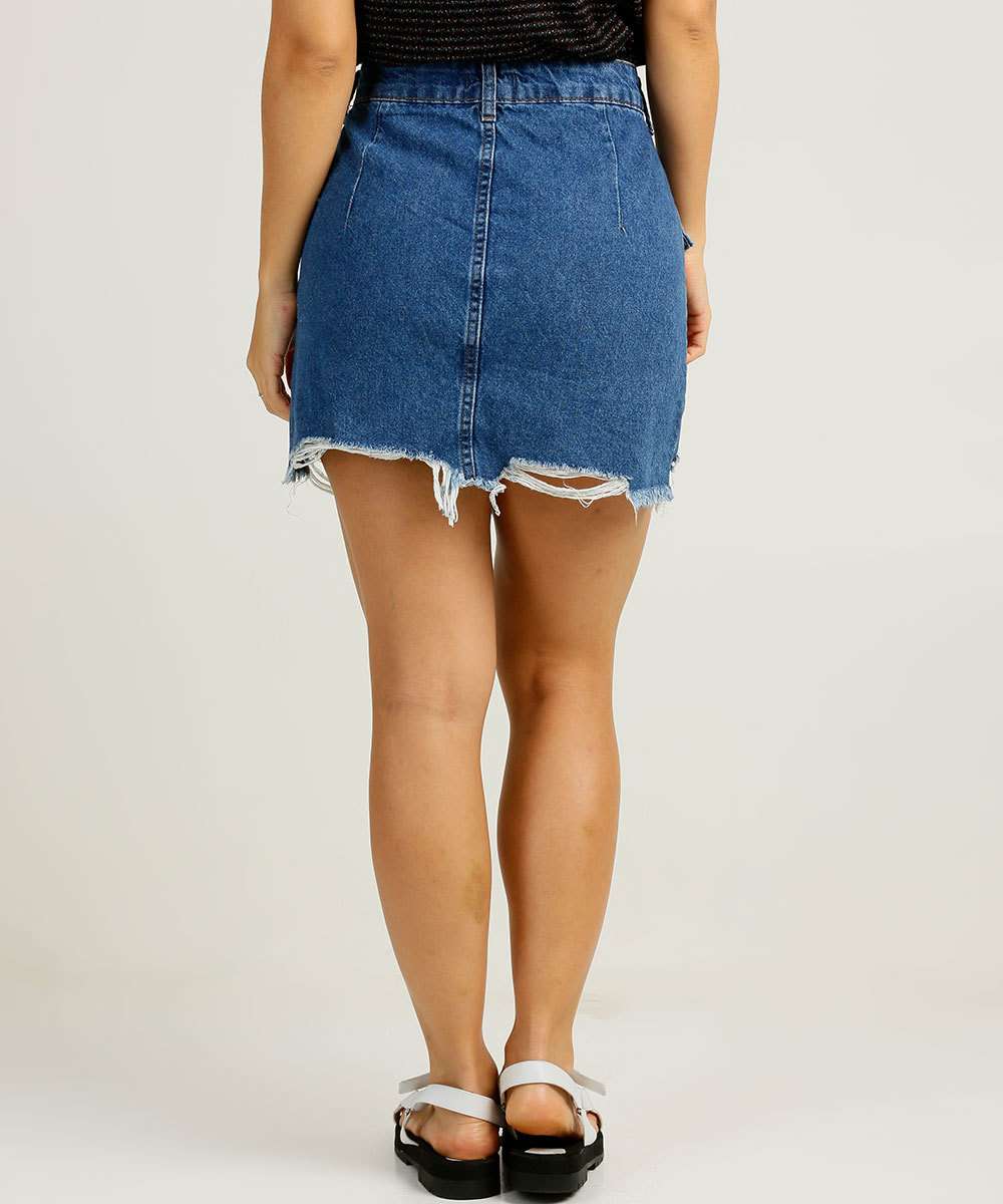 Saia Jeans Destroyed Barra Desfiada