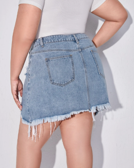 Saia Jeans Barra Detalhada Plus Size