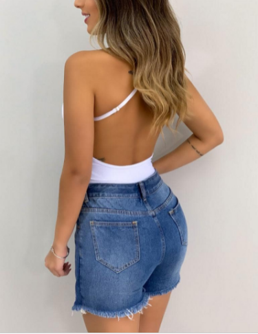 Conjunto Body Rendado + Short Saia Jeans