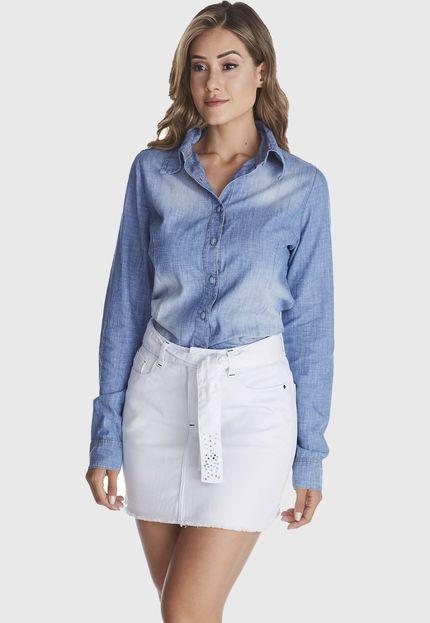 Saia Jeans com Cinto Branco