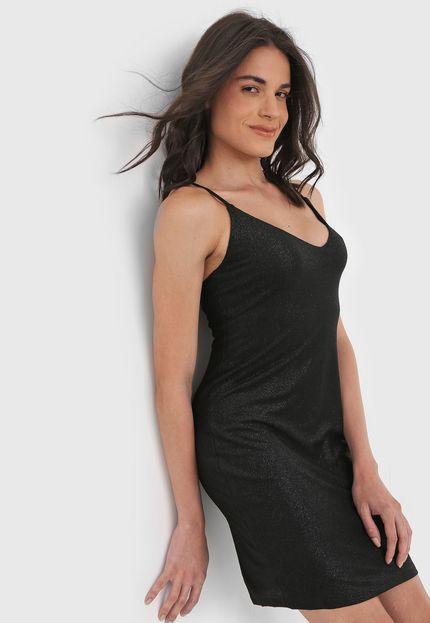 Vestido Curto Preto Metalizado